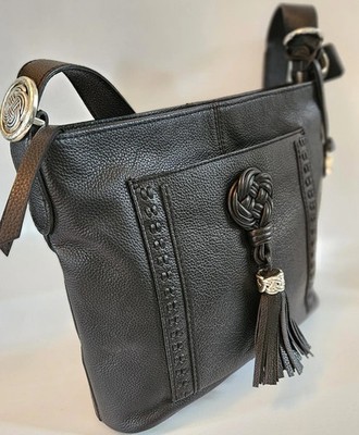 BRIGHTON Interlok LEAH Bucket Bag front pocket tasseled shoulder bag