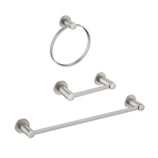 Moen Avri 3-Piece Bath Accessory Set Brushed Nickel Towel Bar Paper Holder, Ring