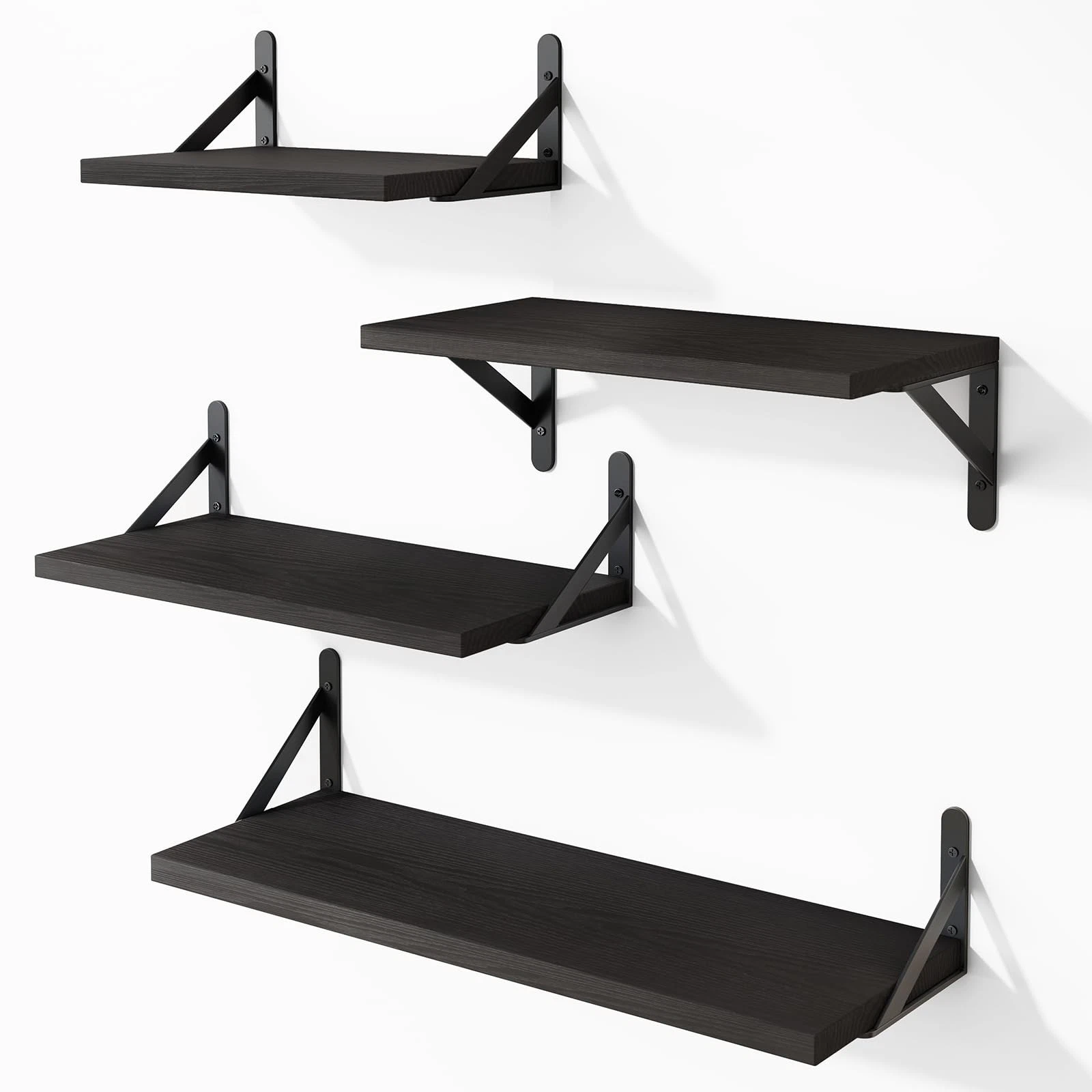 Floating Wall Shelves Set of 4 in Black for Living Room, Bathroom, Kitchen Decor