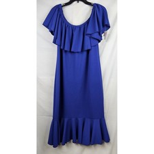 LuLaRoe Marly Dress Womens 2XL Royal Blue Textured Ruffle Off Shoulder Flounce