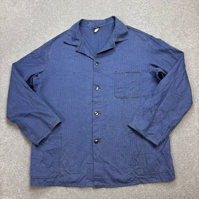 #ad #ad VTG French Jacket Adult Large Blue Sanfor Herringbone Workwear Chore Canvas Mens $87.19