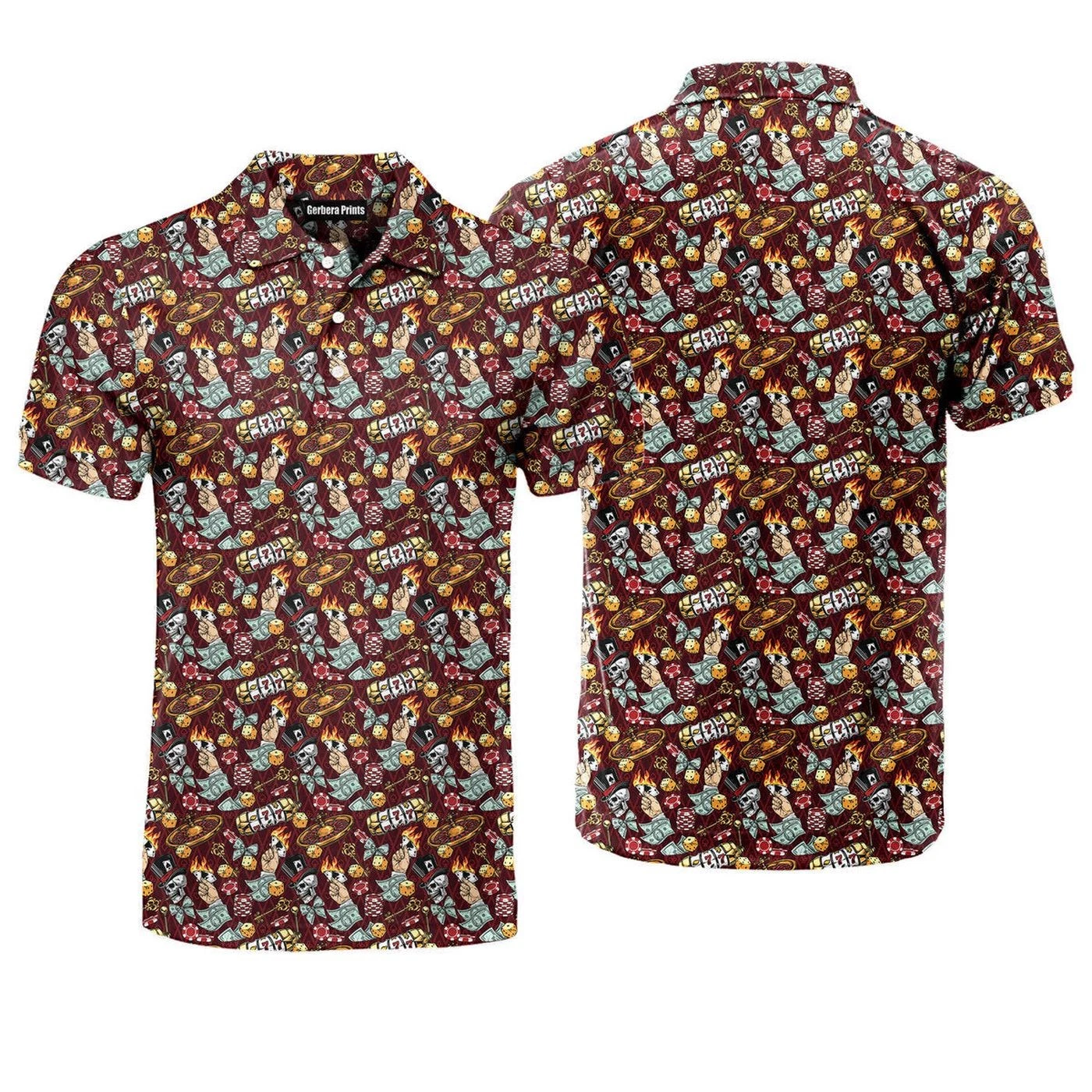 Lucky Skull Aloha Golf Polo Shirt for Men