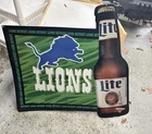 Vintage Detroit Lions Miller Lite Beer Tin Sign Metal Rare 30 X 24