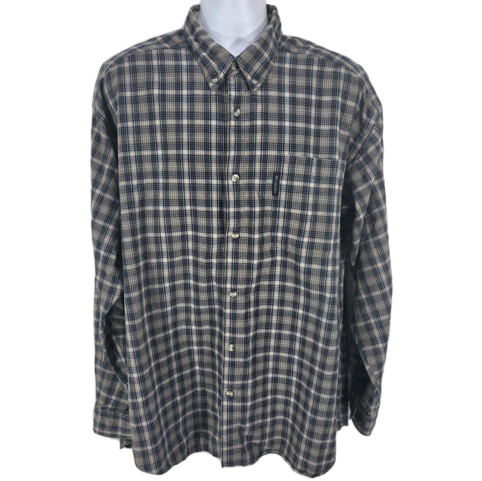 Columbia Men's XXL Plaid Shirt Long Sleeve Button Down AM7713 100% Cotton Blue