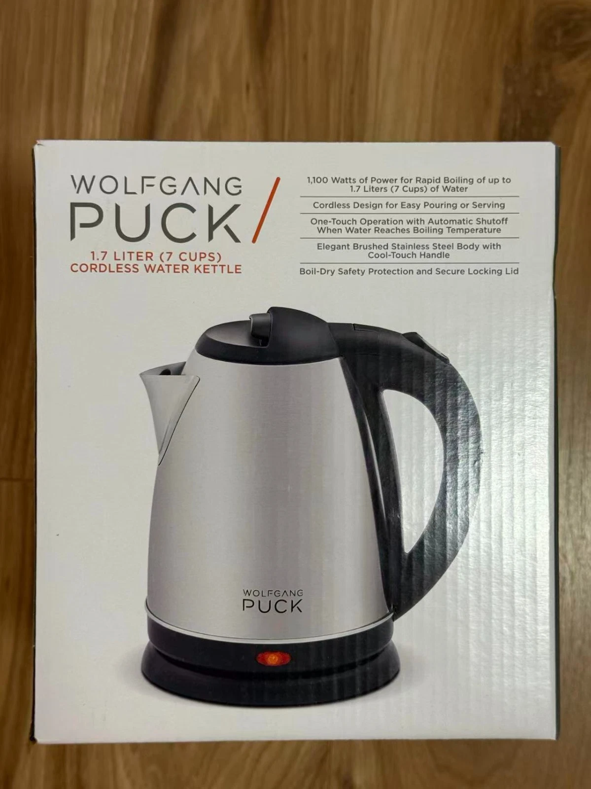 Wolfgang Puck Cordless Water Kettle 1.7 Liters Brushed Stainless