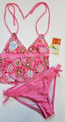 Penelope Mack Girl's 12 Pink Floral  2 Pc Tankini Bikini Swimsuit Padded