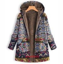 Women's Winter Warm Boho Fleece Hooded Parka Coat Loose Jacket Outwear Plus Size
