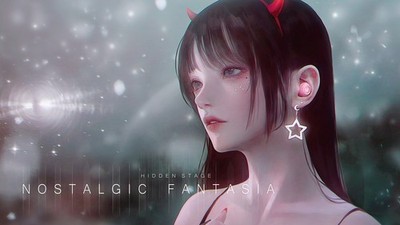 Anime girls art 2d shal e black hair horns Custom Gaming Mat Desk