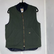 Vintage Carhartt Duck Canvas Vest Quilt Lined Made In USA V17 Green Size Medium