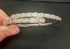 Rhodium Plated Pave CZ Snake Bangle, Fits Up To 7  
