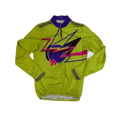 Descente Vintage Radtrikot Herren L limettengrün 1/4 Zip Langarm Retro