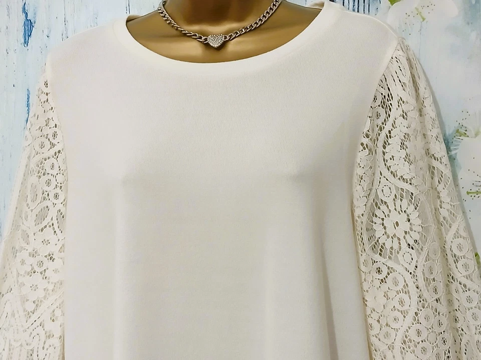 New Look Cream Lace Sleeve Stretch Top Size 20 Party Occasion Holidays NEW - Image 4 of 4