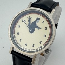 Tempus Fugit Monty Python Quartz Watch Silly Walks Men Silver Leather New Batter