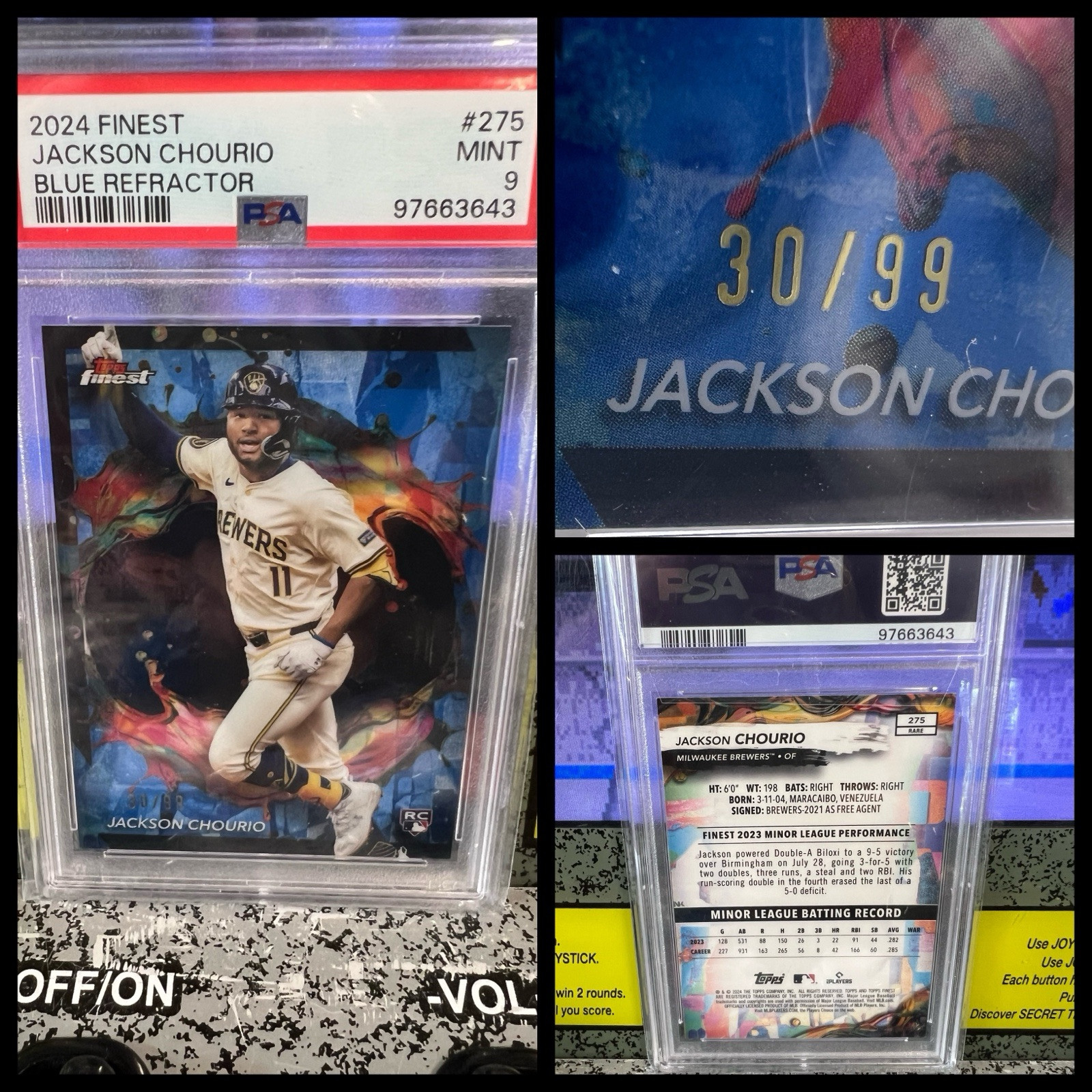 2024 Topps Finest Jackson Chourio #275 Blue Refractor Rookie RC 30/99 PSA 9 MINT