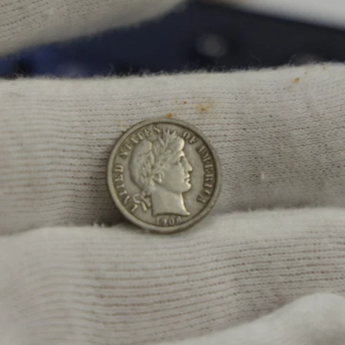 1906 US Barber Dime 10c VF (X Scratch)
