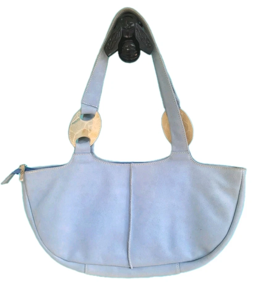Arcadia Blue And Creme Suede Made In Italy Leather Boho  Bag - Image 4 of 4