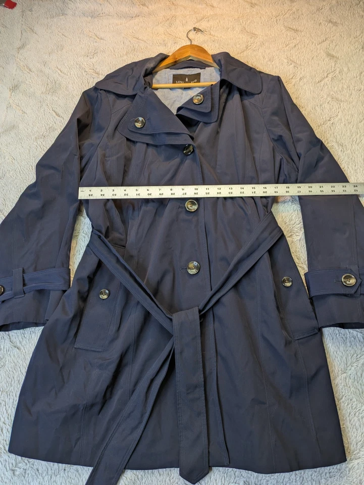 LONDON FOG Plus Size 1X Navy Belted Trench Coat Rain Jacket - Image 4 of 4