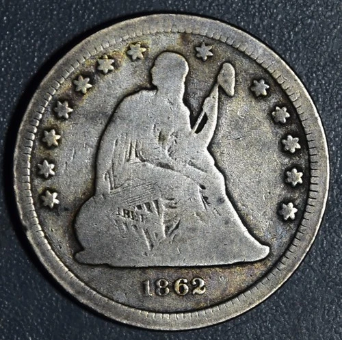 1862 25C SEATED LIBERTY SILVER QUARTER  KM# A64.2 Grade: VG+ A6198