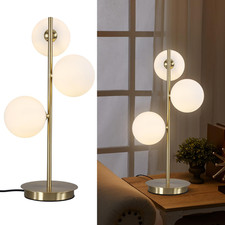 Fulesi 3 Lights Brass Metal Bedside Lamp Mid Century Globe Table Light White
