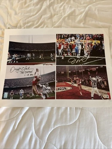 Joe Montana Signed Autographed Dwight Clark The Catch Multiphoto Beckett 16x20