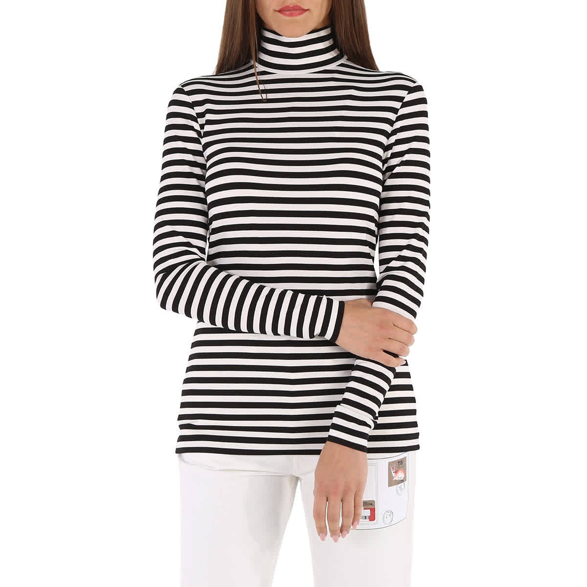 Burberry Ladies Black Striped Stretch Jersey Turtleneck Top, Size XX-Small