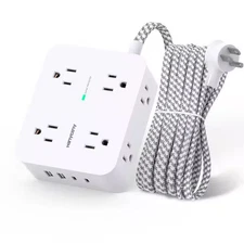 8-Outlet Flat Plug Power Strip Surge Protector in White with 4 USB Ports (2 USB 