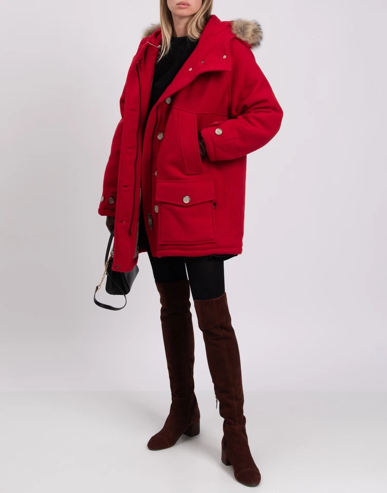 RRP€604 WOOLRICH Oversized Parka Coat Size XS Wool Blend Thermal Coyote Fur - Image 2 of 4