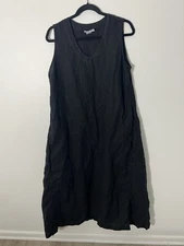 La Fixsun 100% Linen Black Midi Sleeveless Pockets Lagenlook Dress Size Large