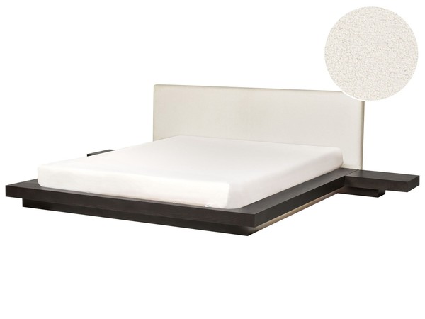 Led Bett Bouclé Holzoptik Dunkelbraun 2 Nachttische Lattenrost 180X200 Cm Zen-image