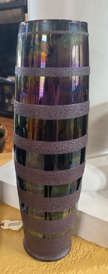 VTG - Black Striped Glass - Dara International Italy - Tall Vase - 18'' x 6'' NICE