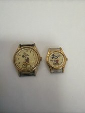 Two Rare Vintage Mickey Mouse Gold Tone Watches Walt Disney Company