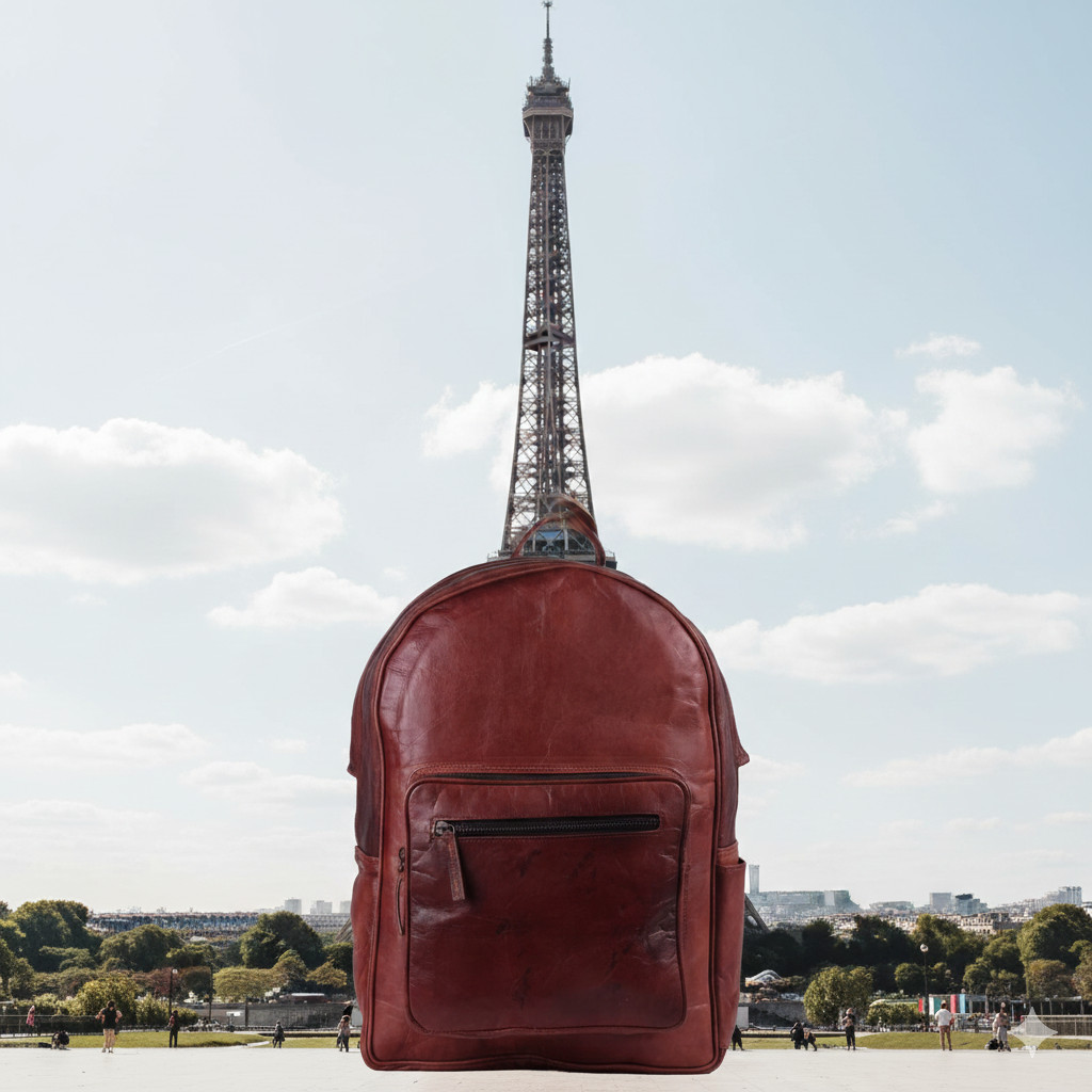 Bolso de Cuero Backpack Bandolera Portátil Marrón Oscuro 43.2cm Handmade Mundo
