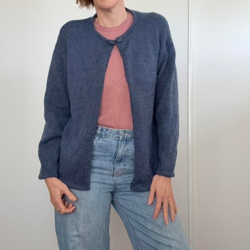 Hand Knitted Cardigan Size 12-14-16 Blue Wool Button Up Scallop Edge Handmade - Picture 2 of 10