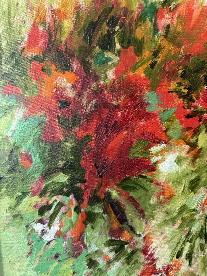 Mid Century Modern Abstract Floral Oil Painting Signed M Apple Vintage Art 1975 - Image 2 of 4