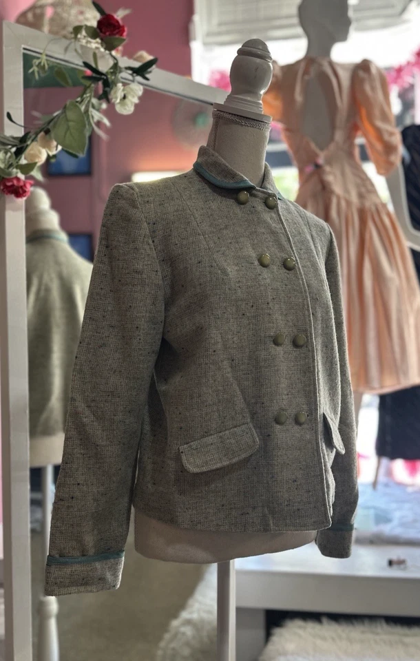 Blazer Chaqueta Abrigo Gris Confeti Guijarro Twee Preppy Años 70 De Colección S/M Foto 3 de 4