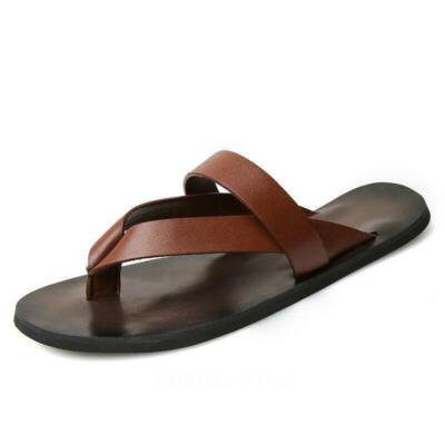 Summer Men's Real Leather Open Toed Buckle Strap Beach Slippers Sandals