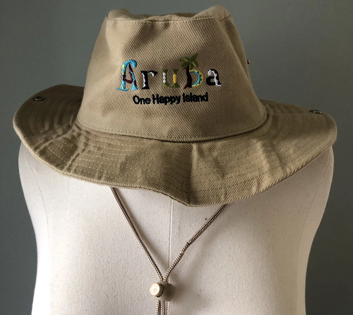Outback Safari Snap Sun Hat Outdoor Khaki Drawstring ARUBA Logo Tourist Hiking