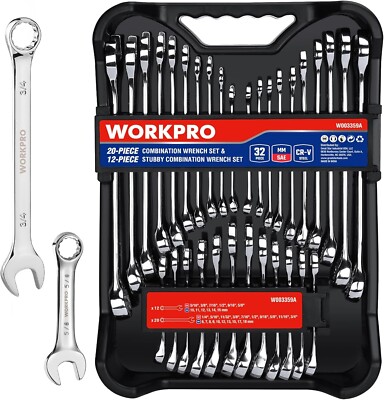 WORKPRO 32PC SAE&Metric Combination Wrench Set 12 PT Regular Wrenches set w/Tray