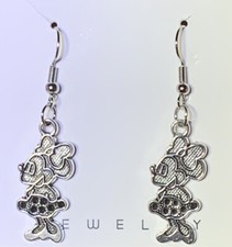Silver Minnie Mouse Drop Dangle Earrings 