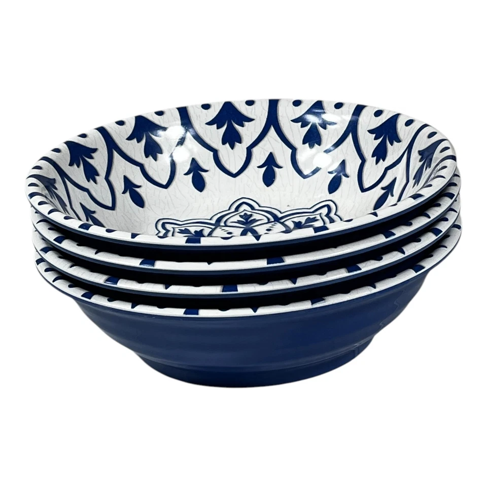 Juego de 4 platos y 4 cuencos de melamina floral azul y blanco EXCELENTE Foto 4 de 4