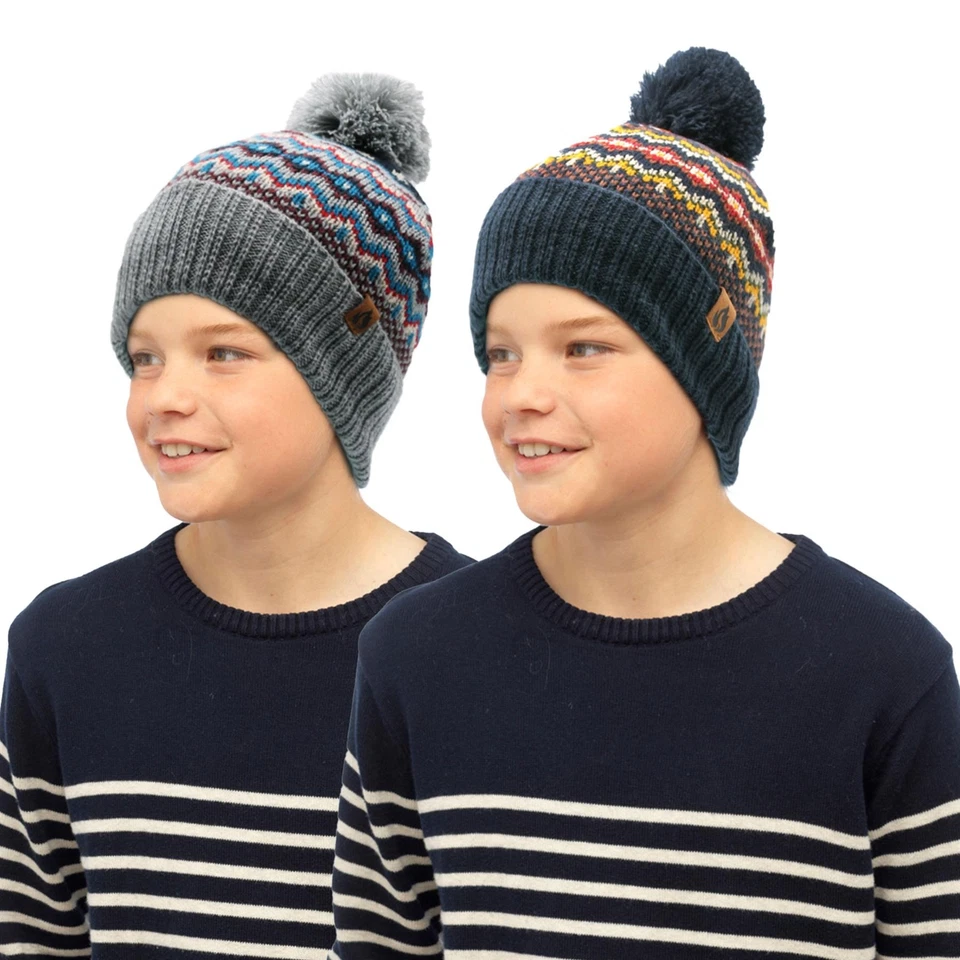 A2Z 4 KIDS A2Z 4 Kinder Jungen Mützen 2er Pack Nordic Bommel Strick Bommel Winter Warm Mützen