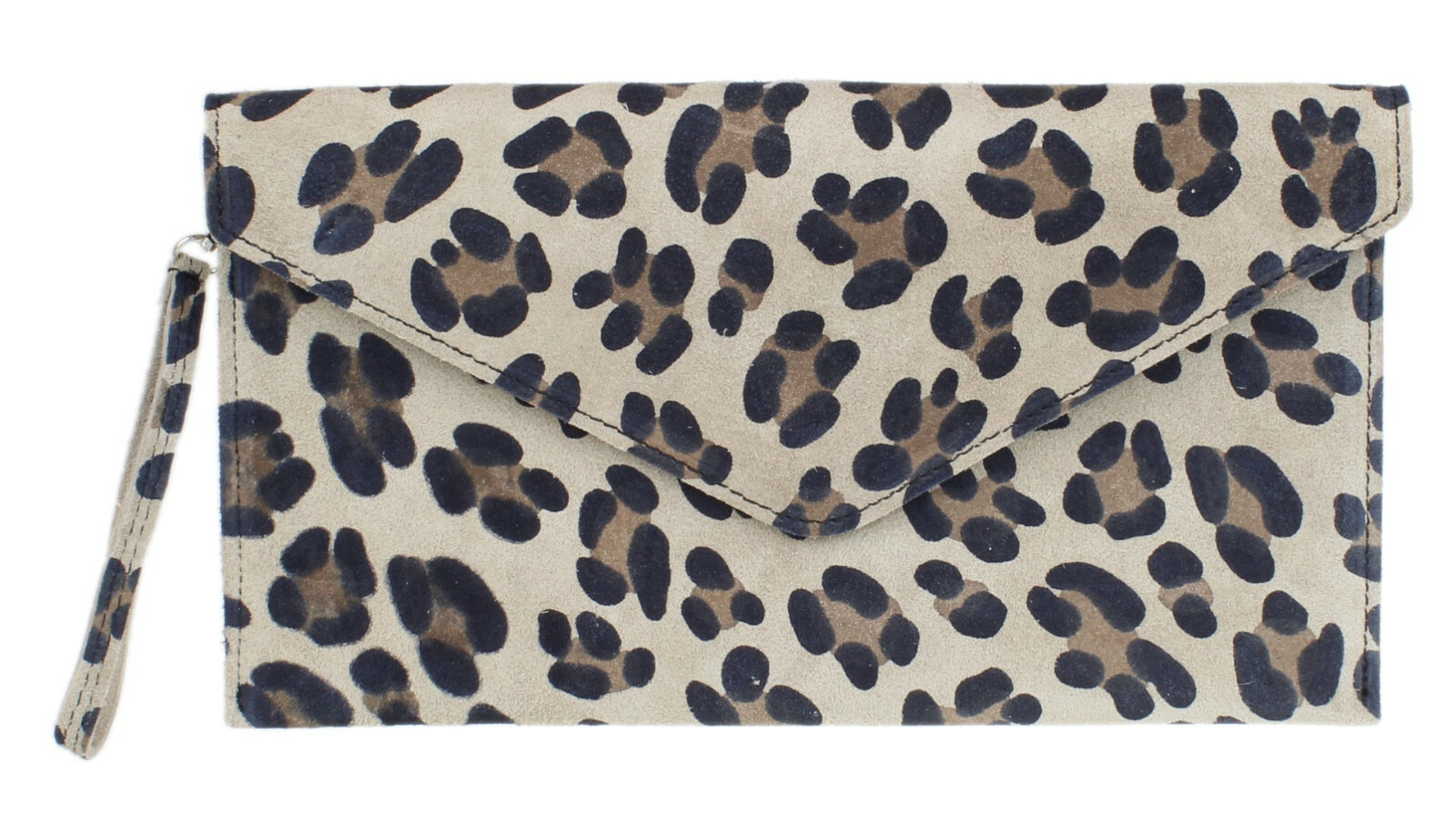 Suede Italian Genuine Leather Vera Pelle Flat Envelope Clutch Bag Wrist Handbag
