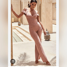 House Of CB Mimosa Bandage Jumpsuit In Blush Women's Size XS