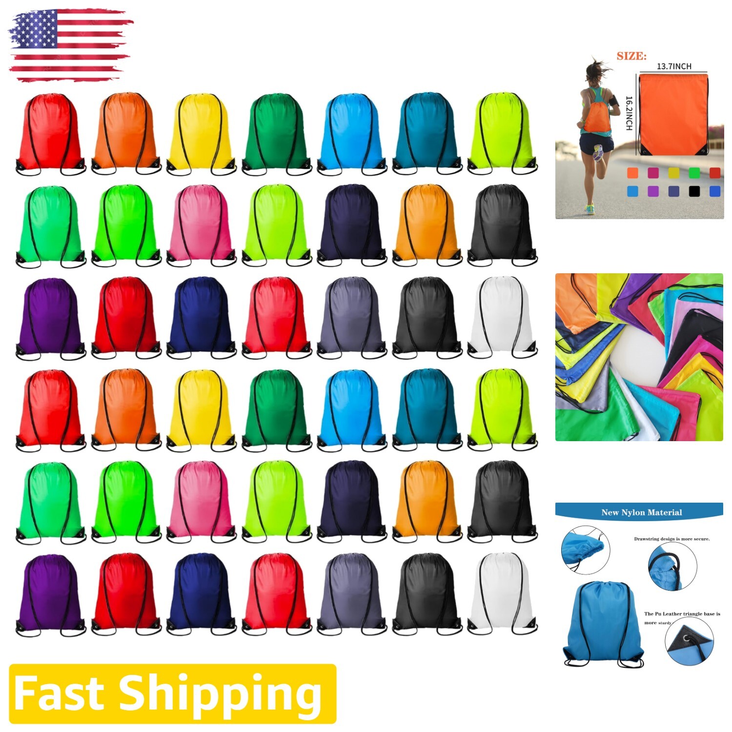 Multicolor Gym Travel Drawstring Backpacks - Pack of 42 for Active Individuals