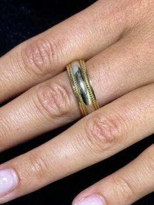 14k zweifarbig Gold handgefertigt Doppelkante Design Ehering Ringgröße 9,75 Geschenk