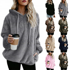 Womens Ladies Warm Teddy Bear Fleece Hoodie Jumper Hooded Pullover Sweatshirt