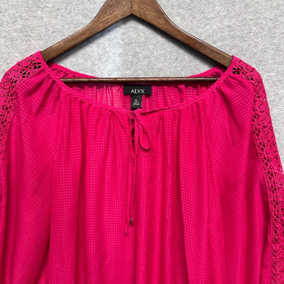 Túnica feminina tamanho XL transparente boho renda manga alargada fada rosa pradaria camponesa - Imagem 3 de 4