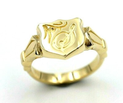  Genuine Solid 9ct 9kt Yellow Gold Shield Signet Ring Size K -Engraved with S