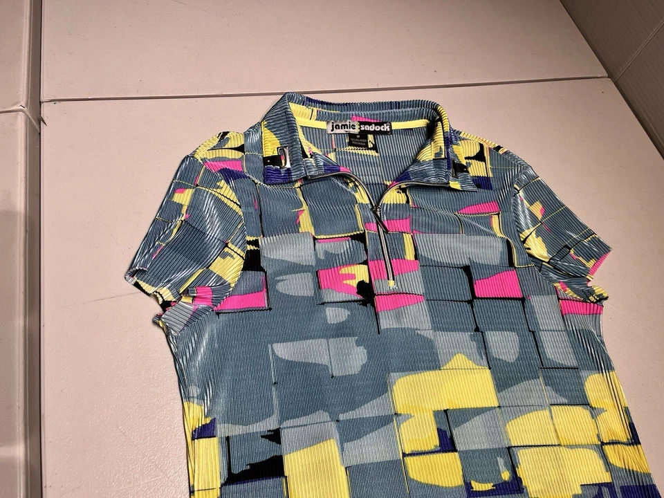 Blusa Camisa Jamie Sadock Top Para Mujer Mediana Verde Amarillo Abstracto Arrugada Poliéster Foto 2 de 4