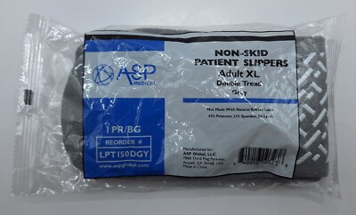 New ASP Adult XL NON-SKID Hospital Patient Slipper Grip Socks Gray LPTI50DGY